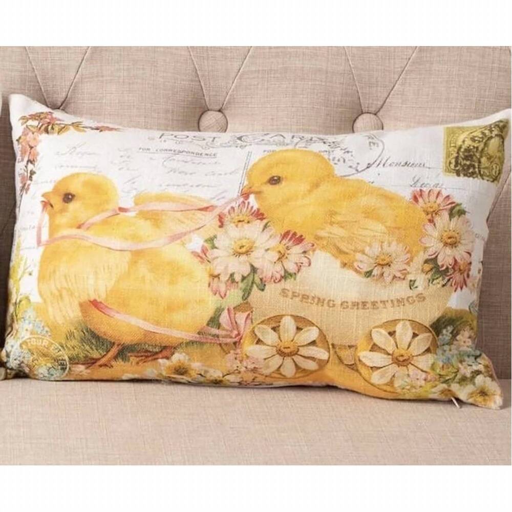 NEW AUDREY'S HOME & GIFT vintage postcard pillow in chicks